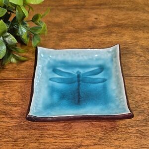 BEAUTIFUL Blue Dragonfly Square Ceramic Trinket Jewelry Soap Plate Decor